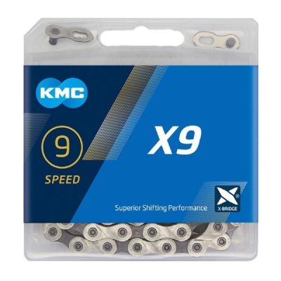 Kmc X9 Silver/ Grey 122l 9 Speed Chain - DURABLE SHORTS DESIGNED FOR HEADING OFF ROAD 